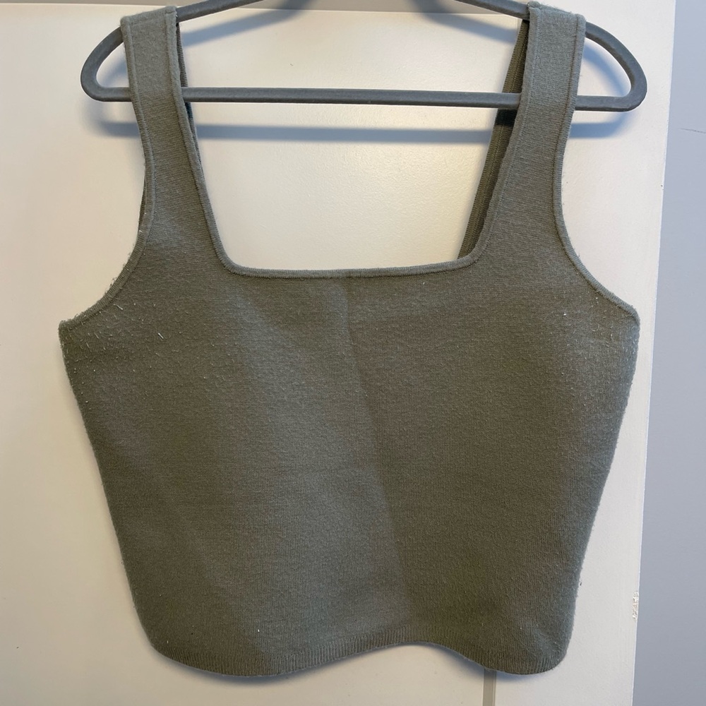 Abercrombie Sage Green/Light Olive Green Square Neck Knit Tank Top